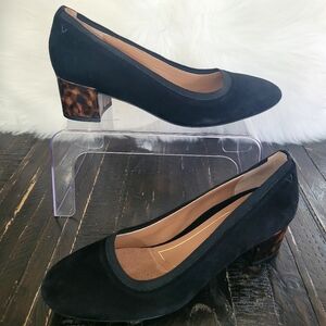NEW Vionic Natalie Tortoise Black Suede Chunky Heels Pumps Women's Size 8